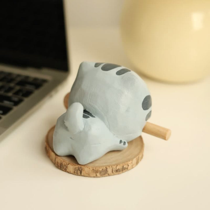 Buddha Stones Basswood Cat Strength Hand-Carved Cute Animal Decor - image 6