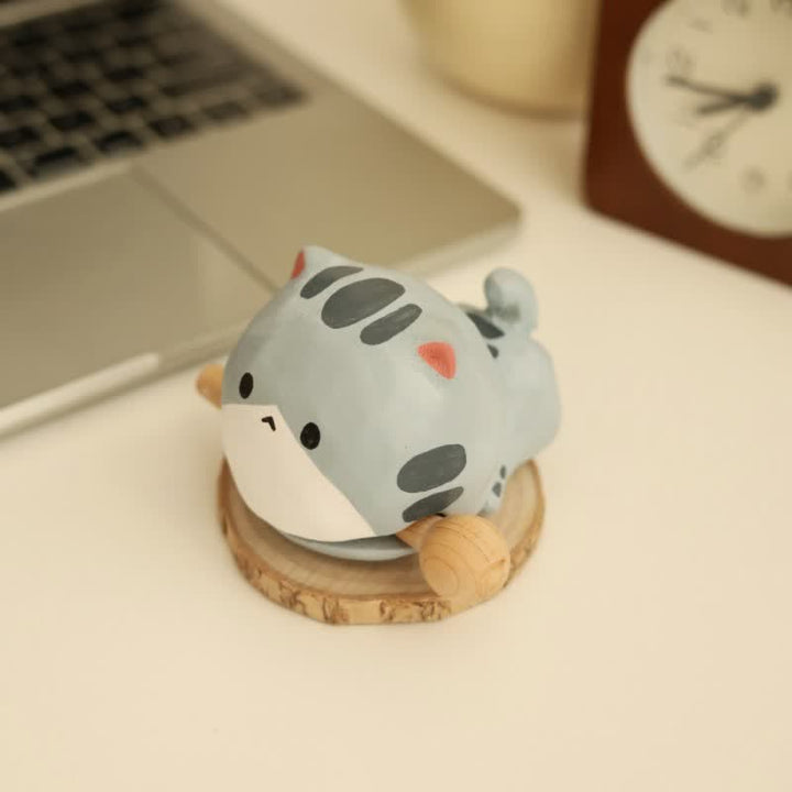 Buddha Stones Basswood Cat Strength Hand-Carved Cute Animal Decor - image 2