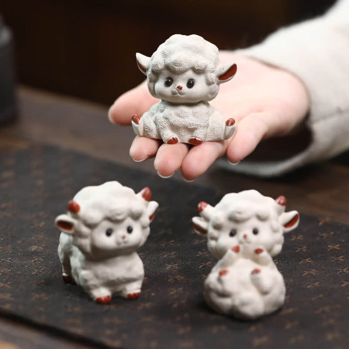 Buddha Stones Purple Clay Chinese Zodiac Cute Sheep Luck Tea Pet Decor - image 8