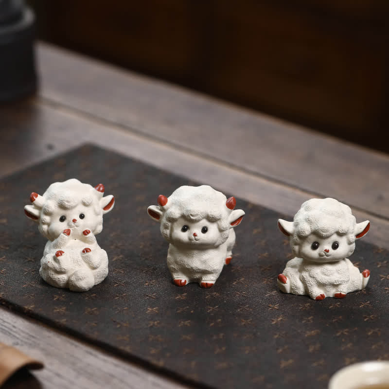 Buddha Stones Purple Clay Chinese Zodiac Cute Sheep Luck Tea Pet Decor - image 0