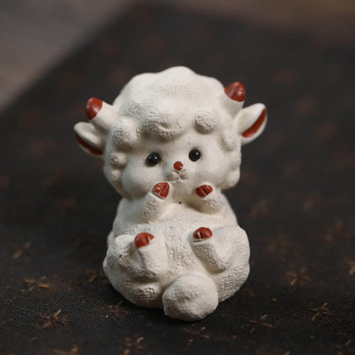Buddha Stones Purple Clay Chinese Zodiac Cute Sheep Luck Tea Pet Decor - Reclining Sheep - Purple Clay (Wisdom ♥ Grounded Calm Energy) - image 4