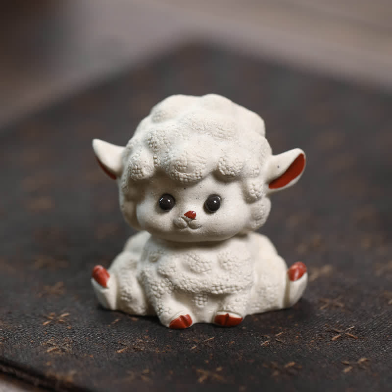 Buddha Stones Purple Clay Chinese Zodiac Cute Sheep Luck Tea Pet Decor - Split Sheep - Purple Clay (Wisdom ♥ Grounded Calm Energy) - image 3