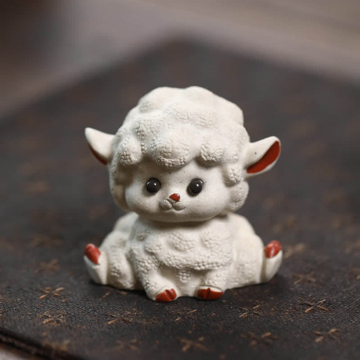 Buddha Stones Purple Clay Chinese Zodiac Cute Sheep Luck Tea Pet Decor - Split Sheep - Purple Clay (Wisdom ♥ Grounded Calm Energy) - image 3