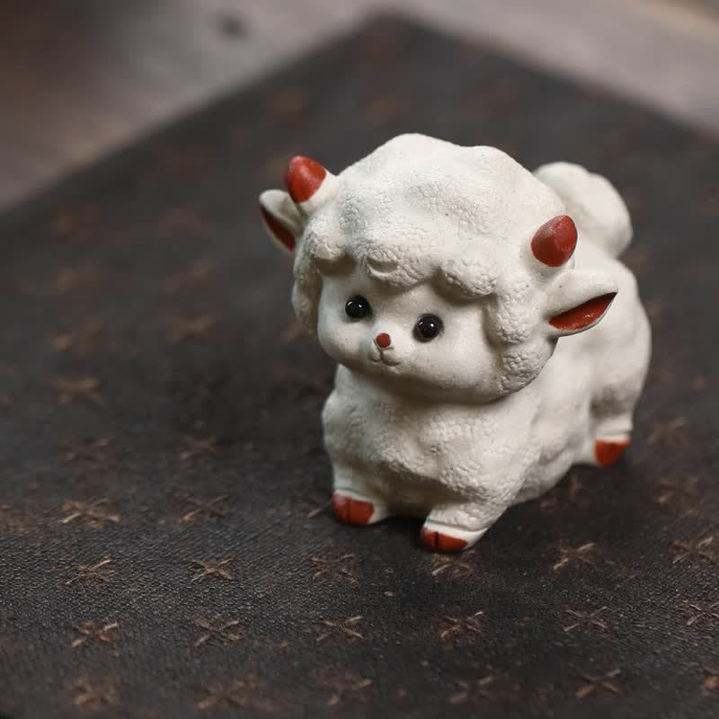 Buddha Stones Purple Clay Chinese Zodiac Cute Sheep Luck Tea Pet Decor - image 2