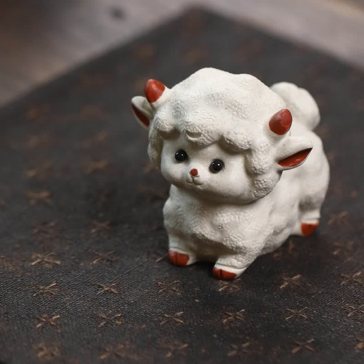 Buddha Stones Purple Clay Chinese Zodiac Cute Sheep Luck Tea Pet Decor - image 2