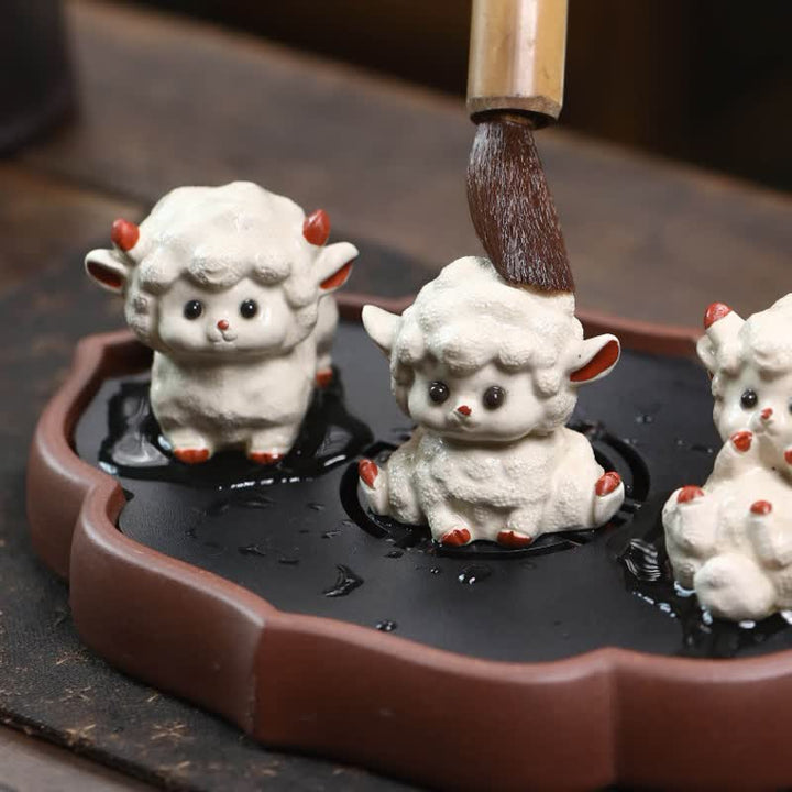 Buddha Stones Purple Clay Chinese Zodiac Cute Sheep Luck Tea Pet Decor - image 9