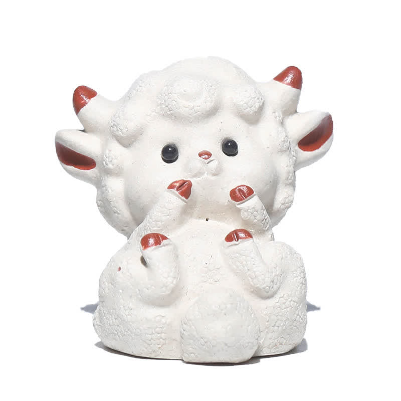 Buddha Stones Purple Clay Chinese Zodiac Cute Sheep Luck Tea Pet Decor - image 12