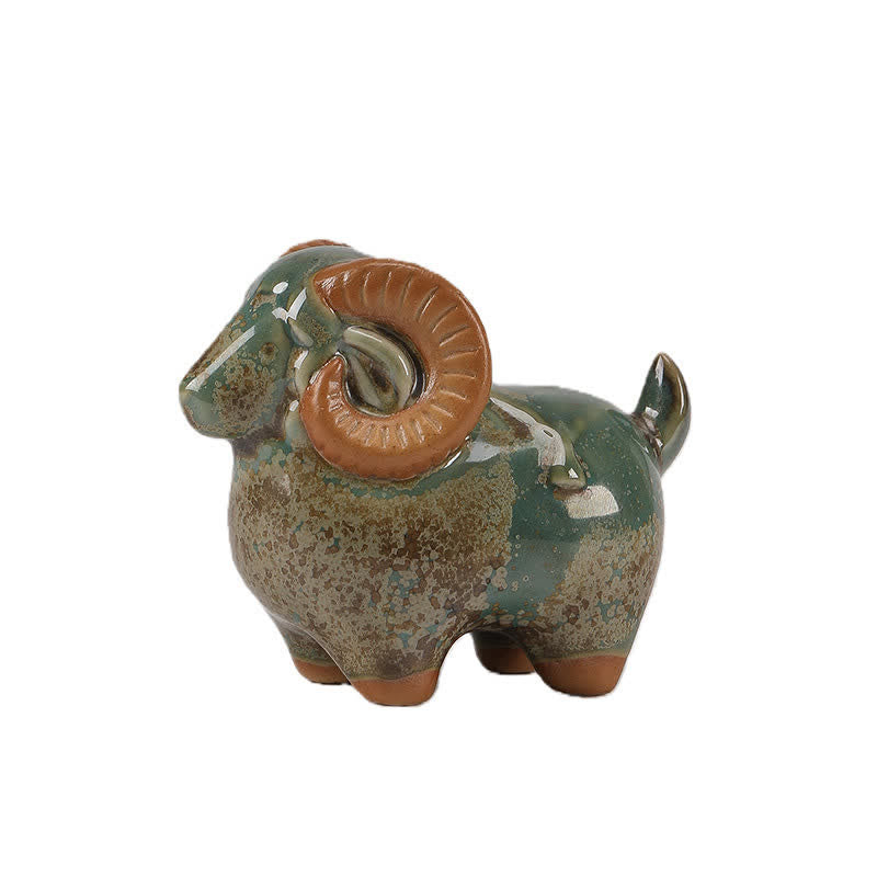 Buddha Stones Kiln-Change Glaze Ceramic Chinese Zodiac Ram Prosperity Cute Animal Decor - image 11