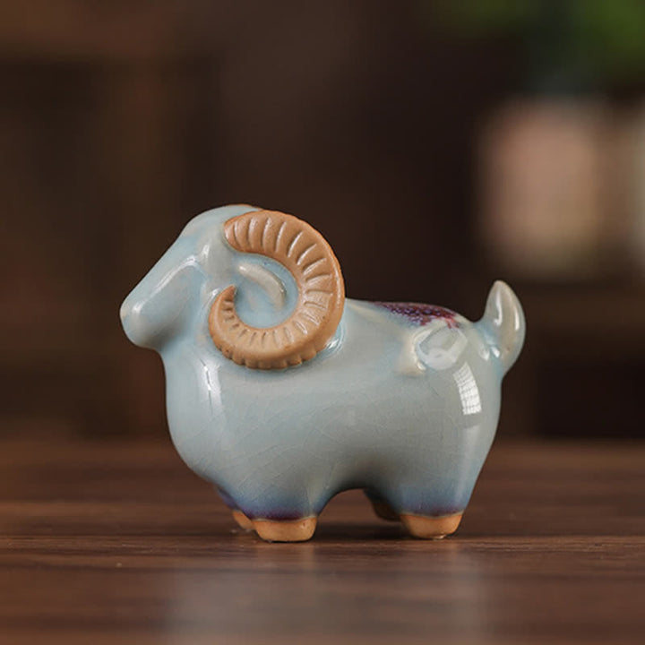 Buddha Stones Kiln-Change Glaze Ceramic Chinese Zodiac Ram Prosperity Cute Animal Decor - White Ram Figurine - image 15