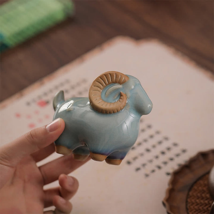 Buddha Stones Kiln-Change Glaze Ceramic Chinese Zodiac Ram Prosperity Cute Animal Decor - image 17