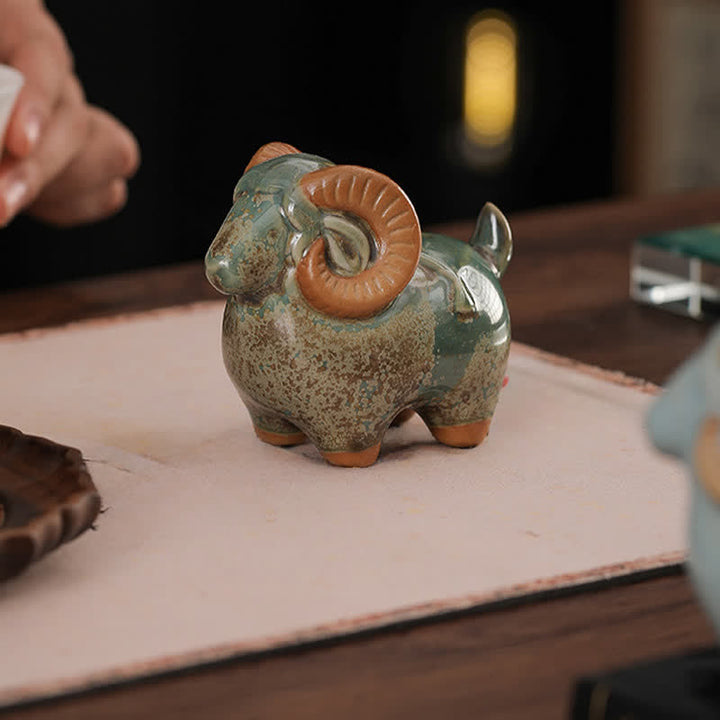 Buddha Stones Kiln-Change Glaze Ceramic Chinese Zodiac Ram Prosperity Cute Animal Decor - image 9