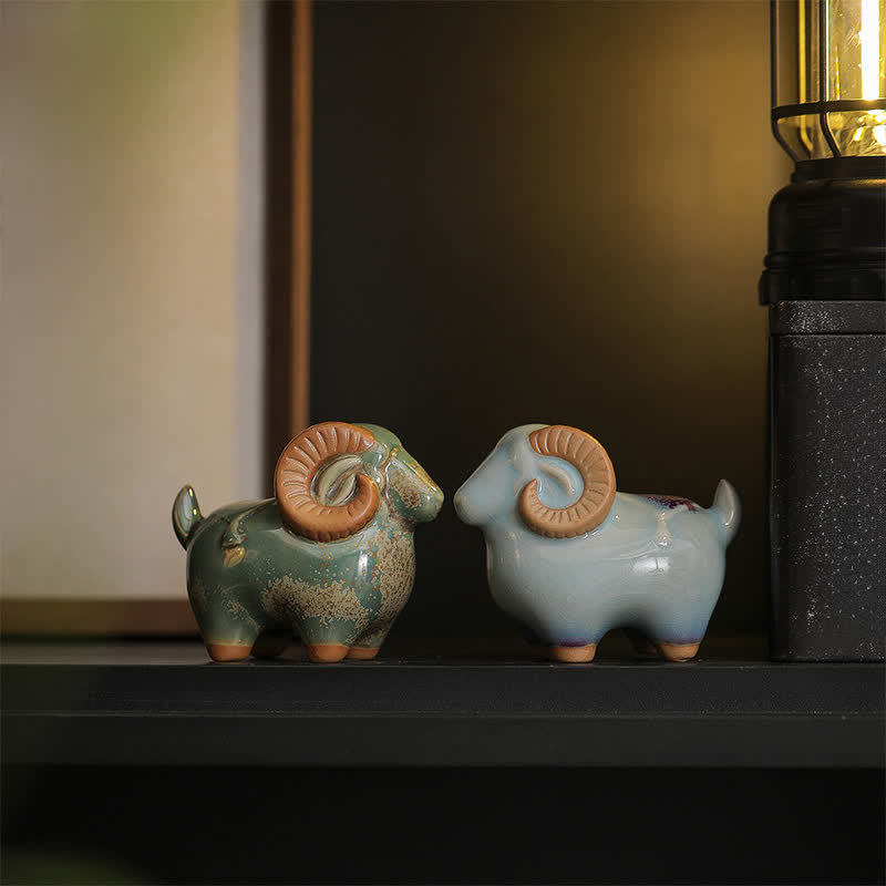 Buddha Stones Kiln-Change Glaze Ceramic Chinese Zodiac Ram Prosperity Cute Animal Decor - image 18