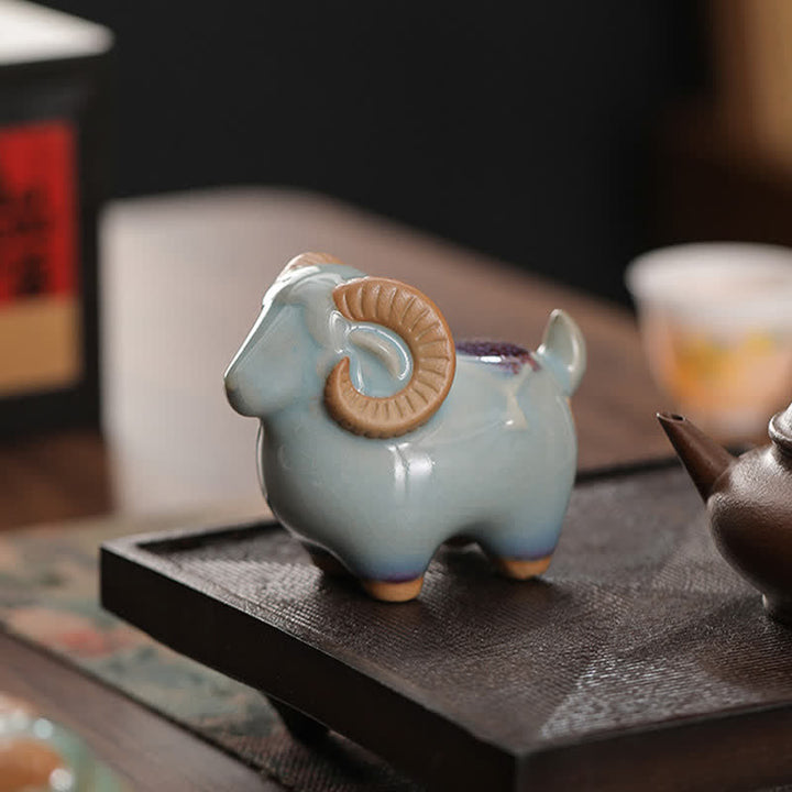 Buddha Stones Kiln-Change Glaze Ceramic Chinese Zodiac Ram Prosperity Cute Animal Decor - image 16