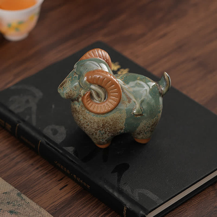 Buddha Stones Kiln-Change Glaze Ceramic Chinese Zodiac Ram Prosperity Cute Animal Decor - image 4