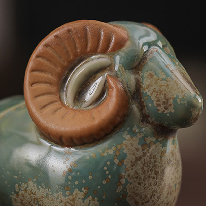 Buddha Stones Kiln-Change Glaze Ceramic Chinese Zodiac Ram Prosperity Cute Animal Decor - image 12