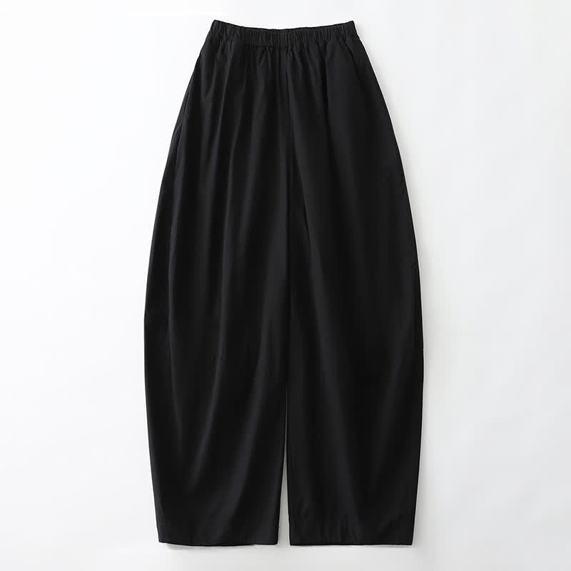 Buddha Stones Summer Casual Minimalist Solid Cropped Pants Women's Harem Pants With Pockets - Black - US12, UK/AU16, EU44 (2XL) - image 6