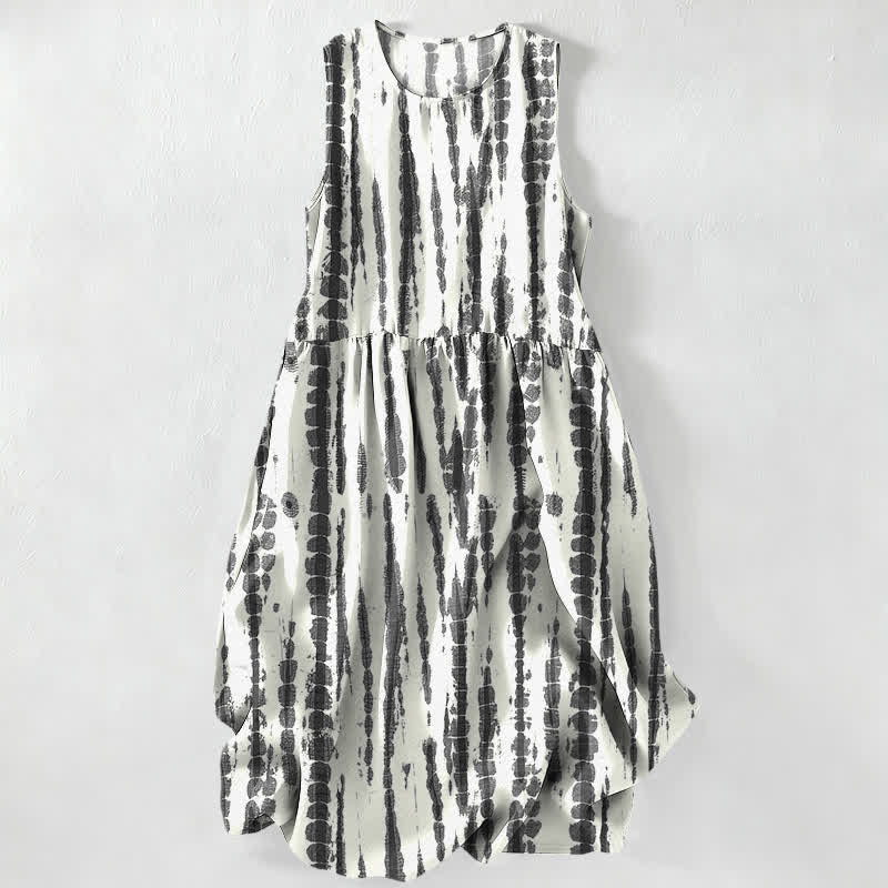 Buddha Stones Summer Casual Vertical Brush Stripe Pattern Women's Summer Sleeveless Midi Dress With Pockets - WhiteSmoke - US16，UK/AU20，EU48 (3XL) - image 4
