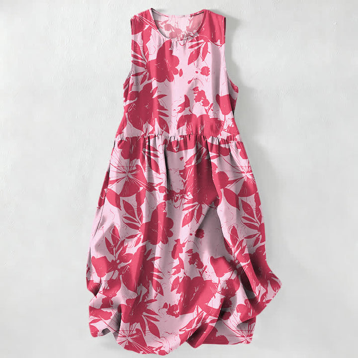 Buddha Stones Summer Casual Floral Pattern Women's Summer Sleeveless Midi Dress With Pockets - LightPink - US16，UK/AU20，EU48 (3XL) - image 0