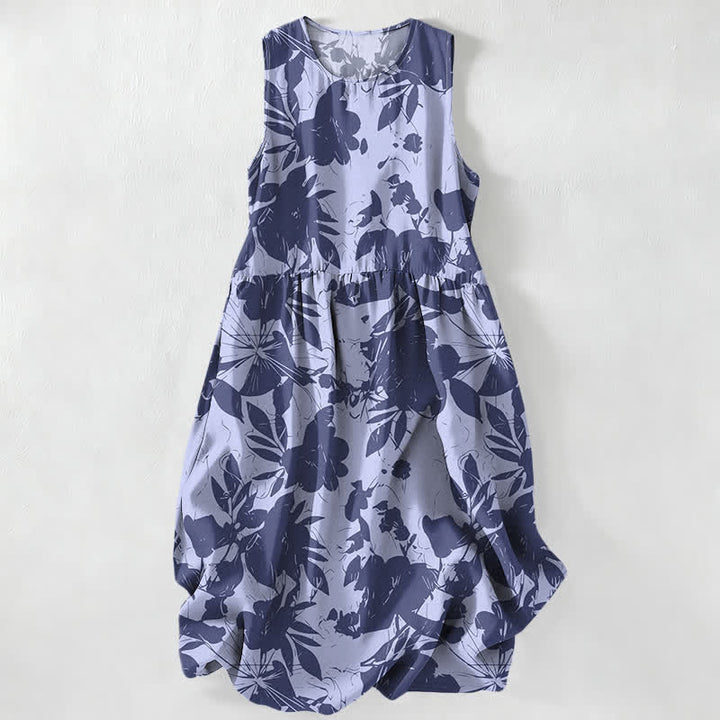 Buddha Stones Summer Casual Floral Pattern Women's Summer Sleeveless Midi Dress With Pockets - LightSteelBlue - US16，UK/AU20，EU48 (3XL) - image 4