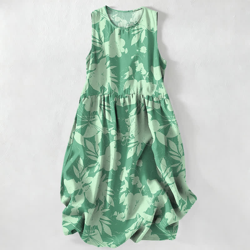 Buddha Stones Summer Casual Floral Pattern Women's Summer Sleeveless Midi Dress With Pockets - Aquamarine - US16，UK/AU20，EU48 (3XL) - image 5