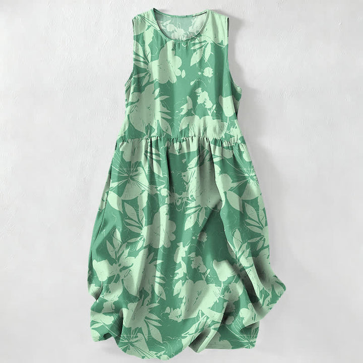 Buddha Stones Summer Casual Floral Pattern Women's Summer Sleeveless Midi Dress With Pockets - Aquamarine - US16，UK/AU20，EU48 (3XL) - image 5