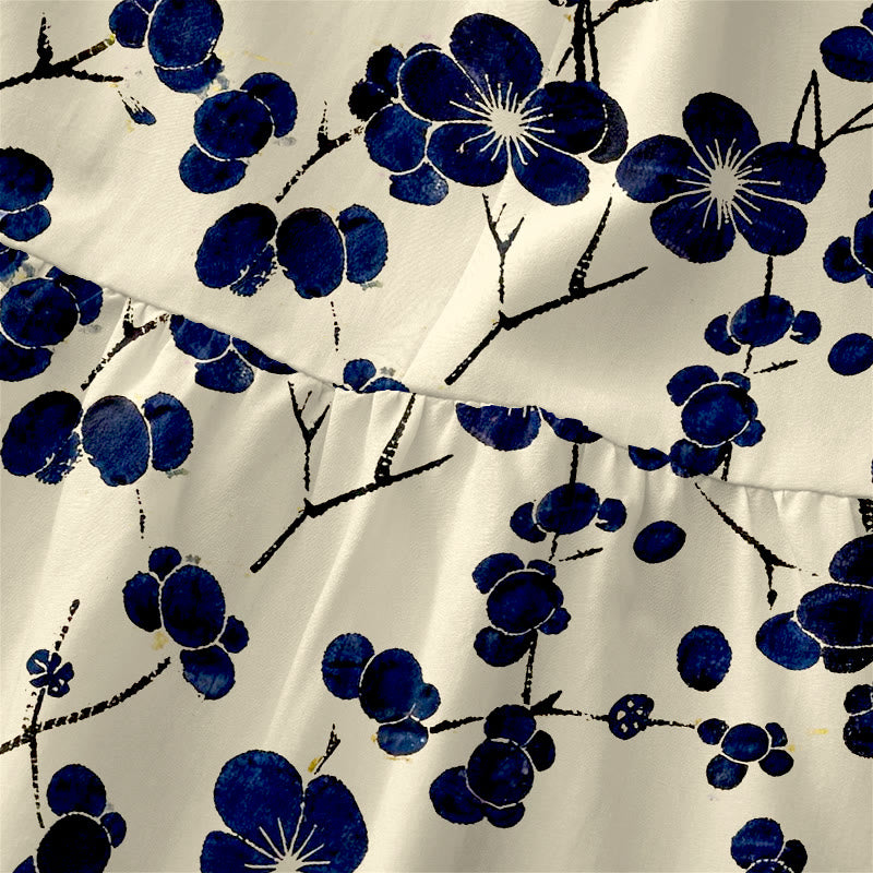 Buddha Stones Summer Casual Indigo Floral Leaves Pattern Women's Summer Sleeveless Midi Dress With Pockets - image 1