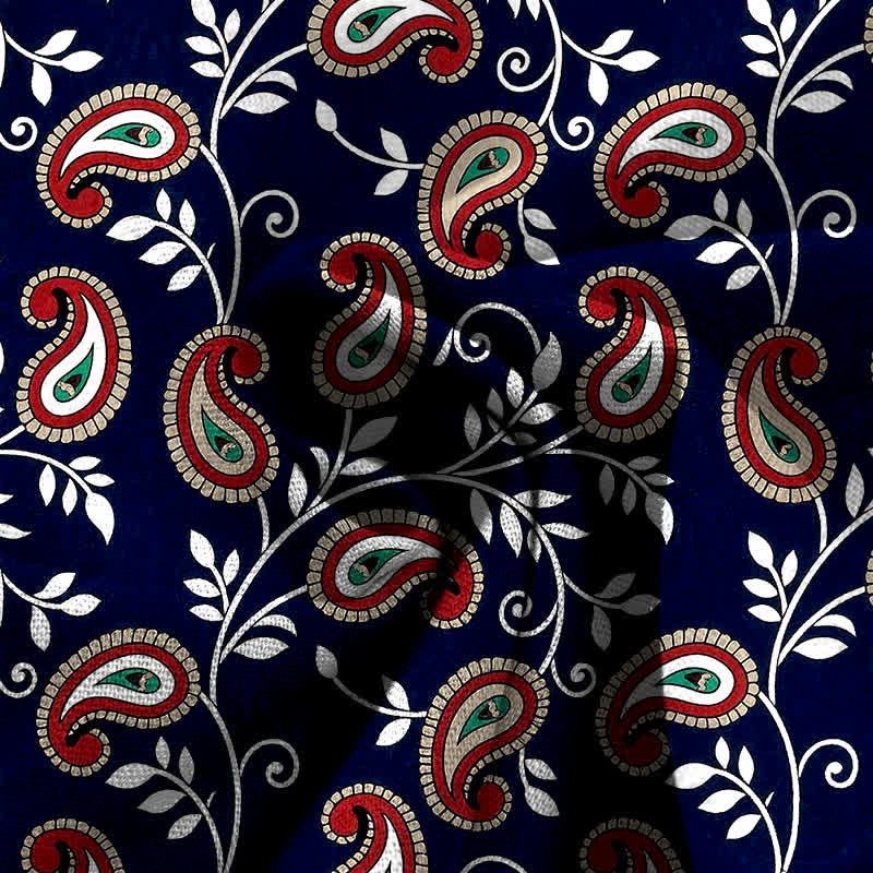 Buddha Stones Cotton Linen Bohemian Paisley Pattern Women's Elastic Waist Wide Leg Pants With Pockets - image 3