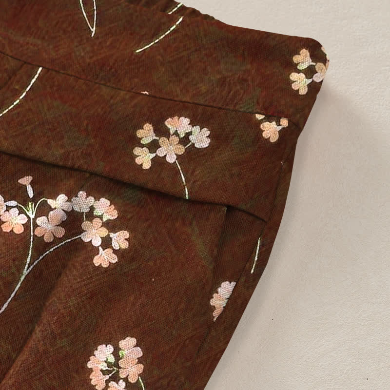 Buddha Stones Cotton Linen Floral Bouquet Pattern Women's Elastic Waist Wide Leg Pants With Pockets - image 2