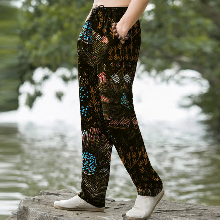 Buddha Stones Cotton Blooming Floral Pattern Men's Tapered Pants With Pockets - image 5