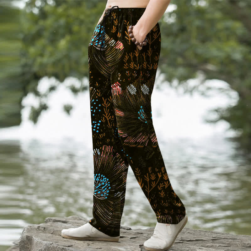 Buddha Stones Cotton Blooming Floral Pattern Men's Tapered Pants With Pockets - image 5