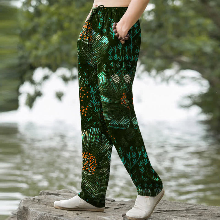 Buddha Stones Cotton Blooming Floral Pattern Men's Tapered Pants With Pockets - image 7