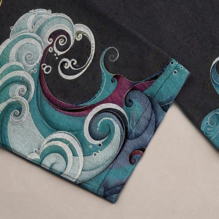 Buddha Stones Cotton Crane Cloud And Ocean Wave Pattern Men's Tapered Pants With Pockets - image 3