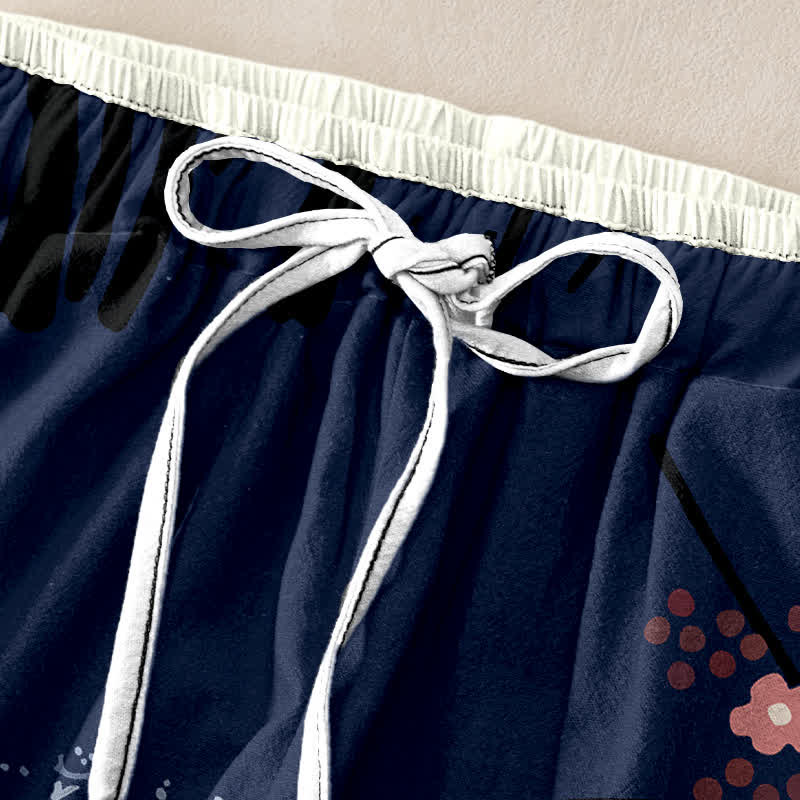 Buddha Stones Pure Cotton Graceful Crane And White Tree Pattern Women's Elastic Waist Pants With Pockets - image 1