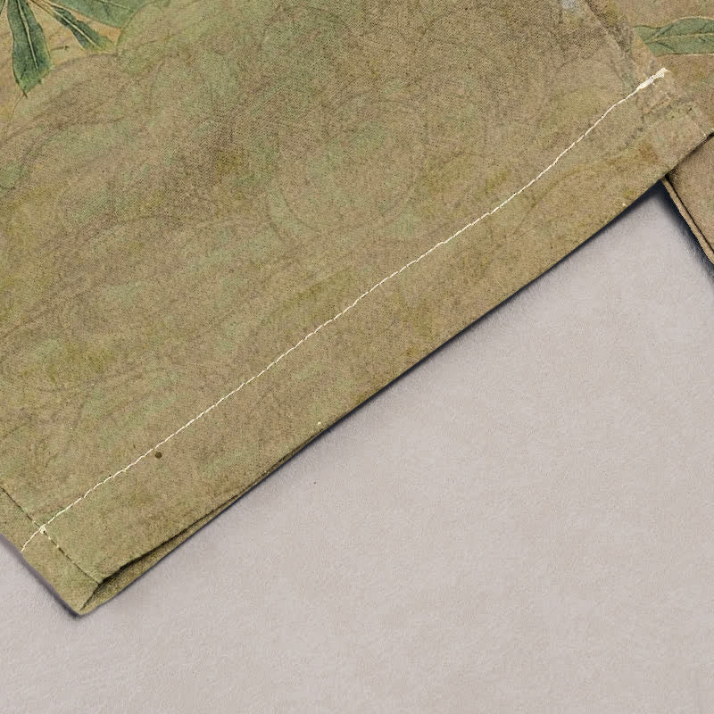 Buddha Stones Pure Cotton White Floral Leaf Pattern Women's Elastic Waist Pants With Pockets - image 1