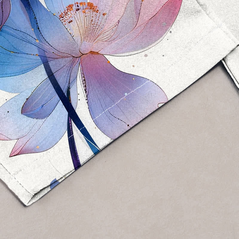 Buddha Stones Pure Cotton Watercolor Lotus Pattern Women's Elastic Waist Pants With Pockets - image 1