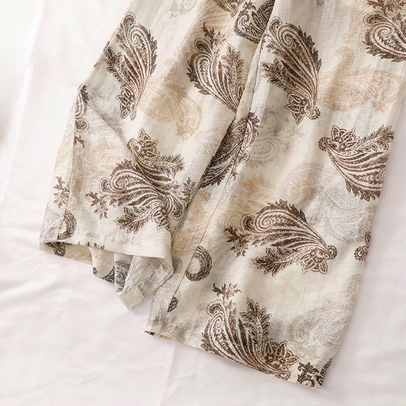 Buddha Stones Summer Boho Casual Paisley Zipper Design Ankle Women's Straight Leg Pants With Pockets - image 8