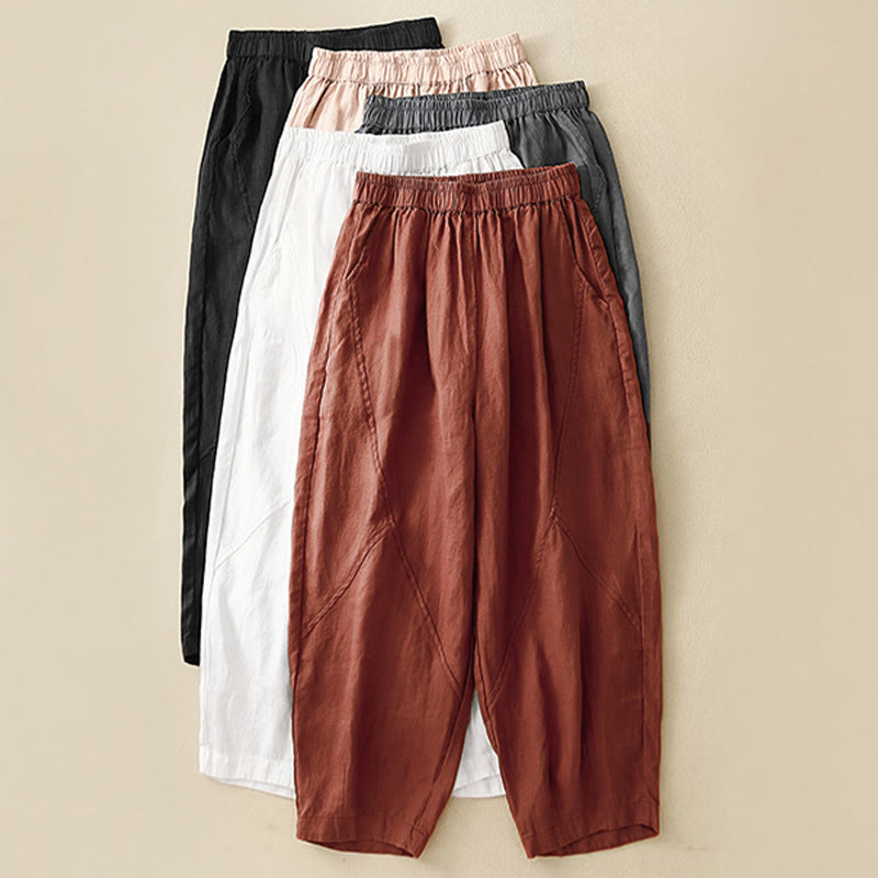 Buddha Stones Spring Summer Casual Minimalist Solid Cropped Women's Harem Pants With Pockets - image 28