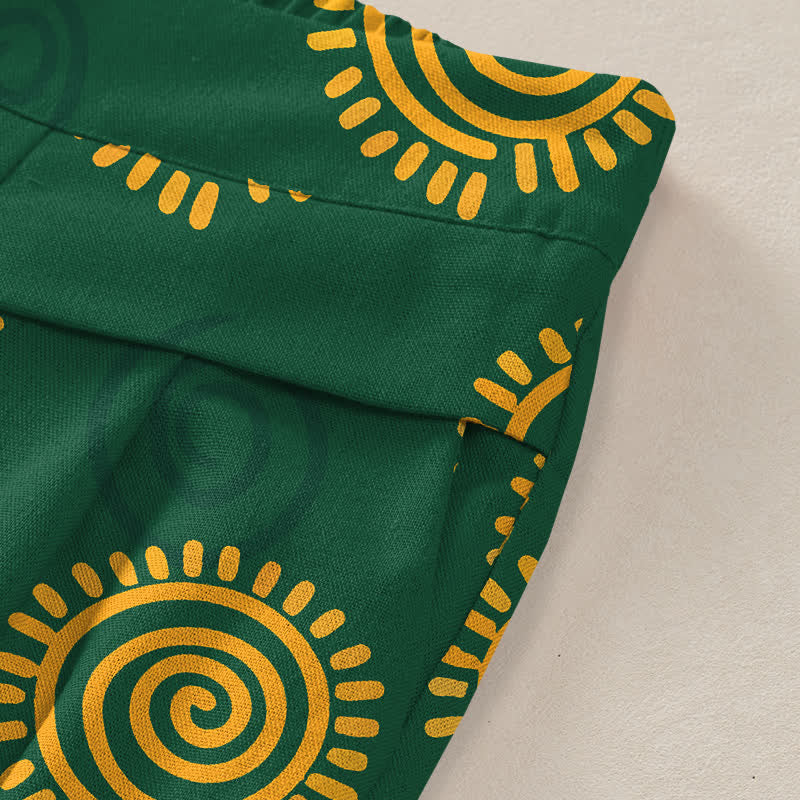 Buddha Stones Cotton Linen Sun Spiral Pattern Women's Elastic Waist Wide Leg Pants With Pockets - image 3