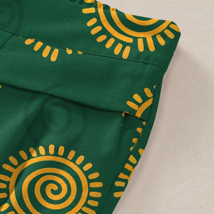 Buddha Stones Cotton Linen Sun Spiral Pattern Women's Elastic Waist Wide Leg Pants With Pockets - image 3