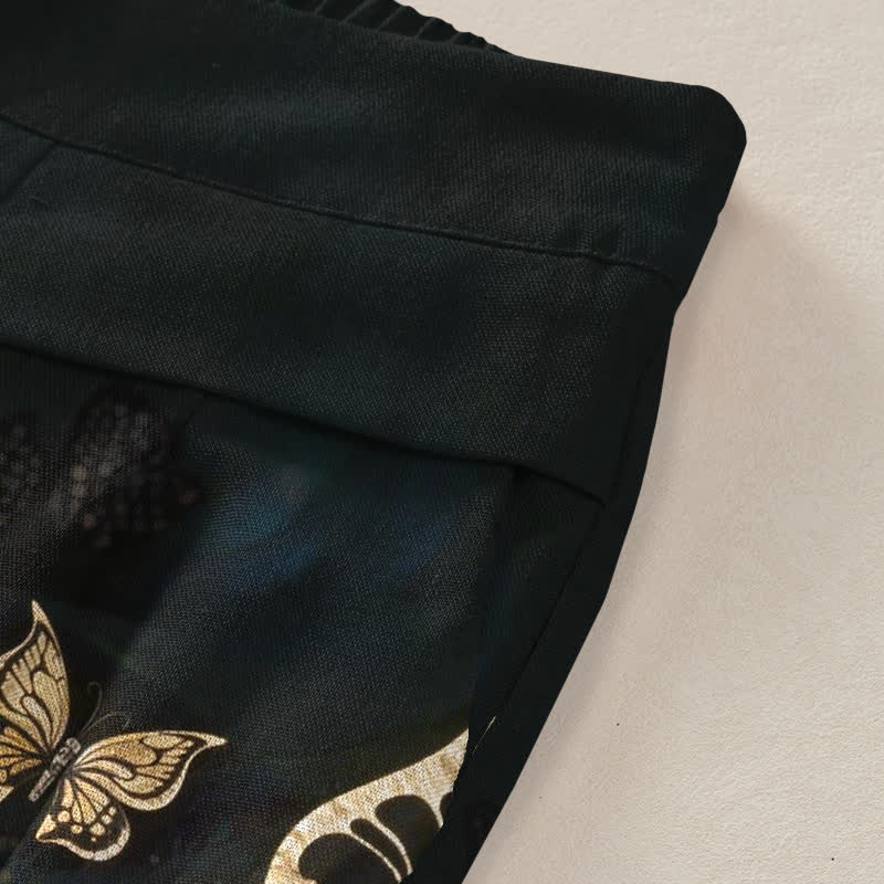 Buddha Stones Cotton Linen Butterfly Pattern Women's Elastic Waist Wide Leg Pants With Pockets - image 3