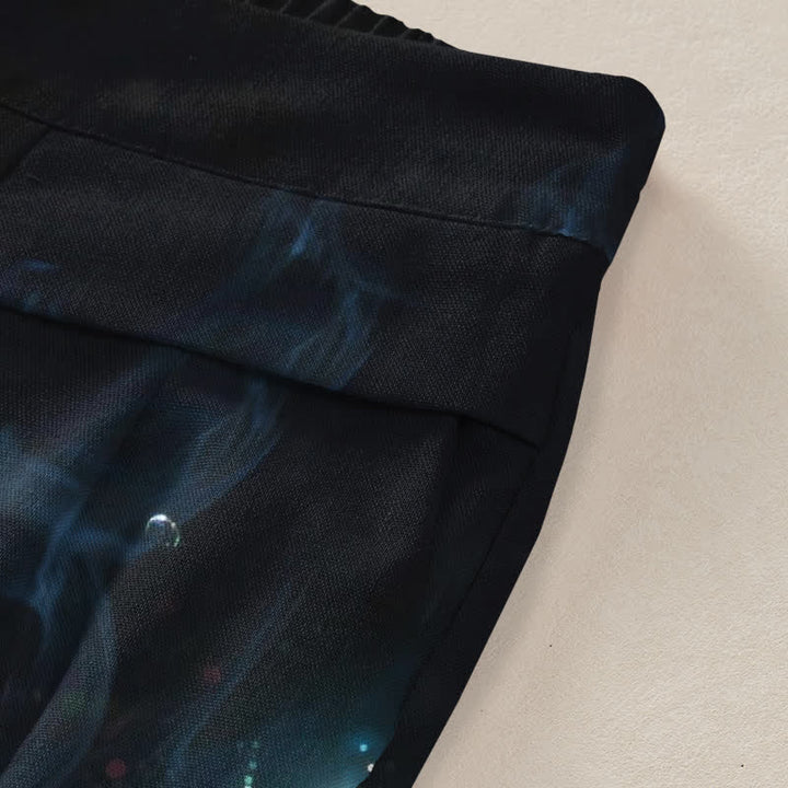 Buddha Stones Cotton Linen Mystic Fish Pattern Women's Elastic Waist Wide Leg Pants With Pockets - image 3