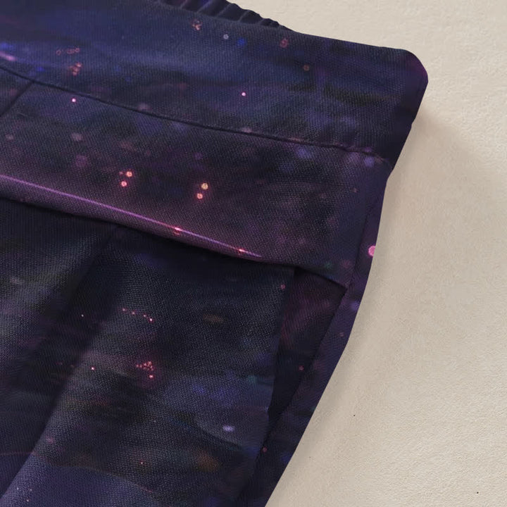 Buddha Stones Cotton Linen Lotus Galaxy Pattern Women's Elastic Waist Wide Leg Pants With Pockets - image 3