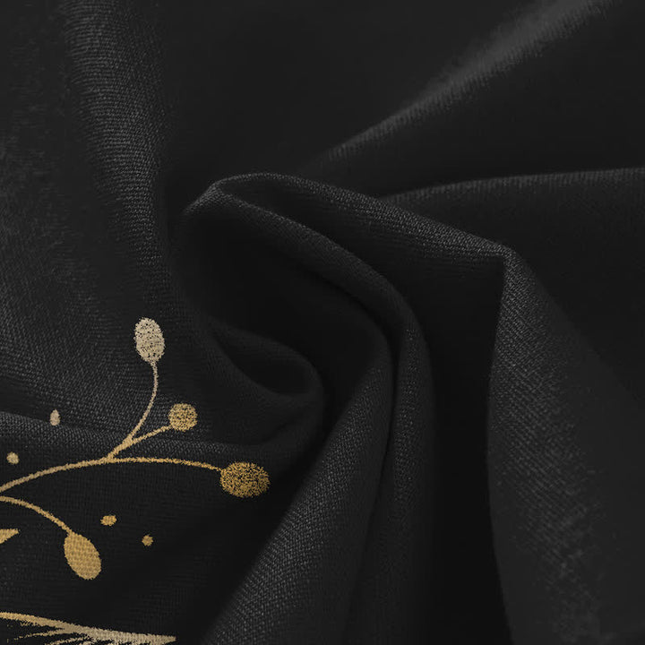 Buddha Stones Cotton Linen Golden Lotus Pattern Women's Elastic Waist Wide Leg Pants With Pockets - image 4