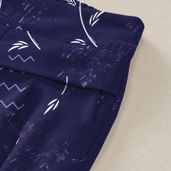 Buddha Stones Cotton Linen Botanical Wave Pattern Women's Elastic Waist Wide Leg Pants With Pockets - image 3