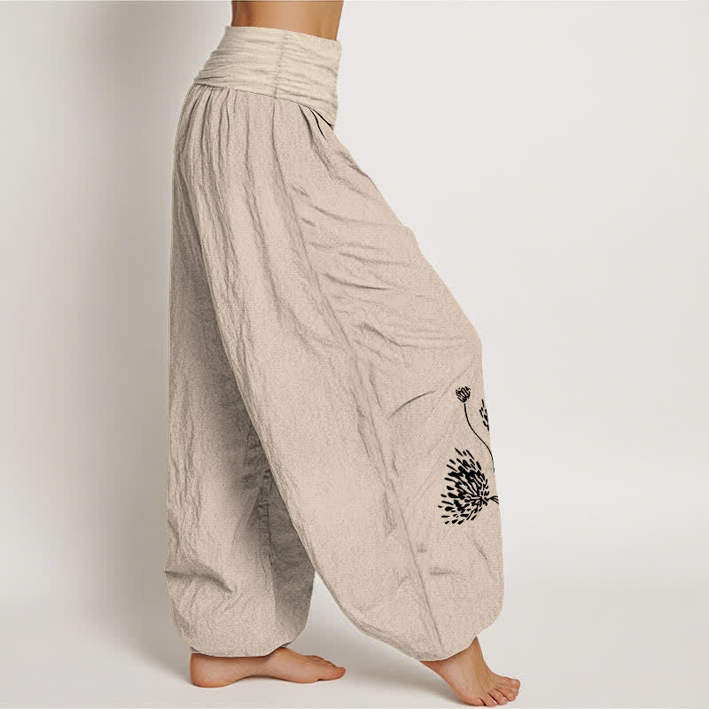 Buddha Stones Pure Cotton Botanical Pattern Women's Elastic Waist Harem Pants - image 1