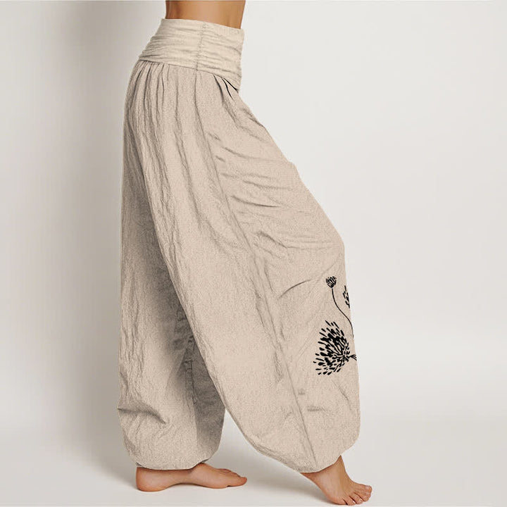 Buddha Stones Pure Cotton Botanical Pattern Women's Elastic Waist Harem Pants - image 1