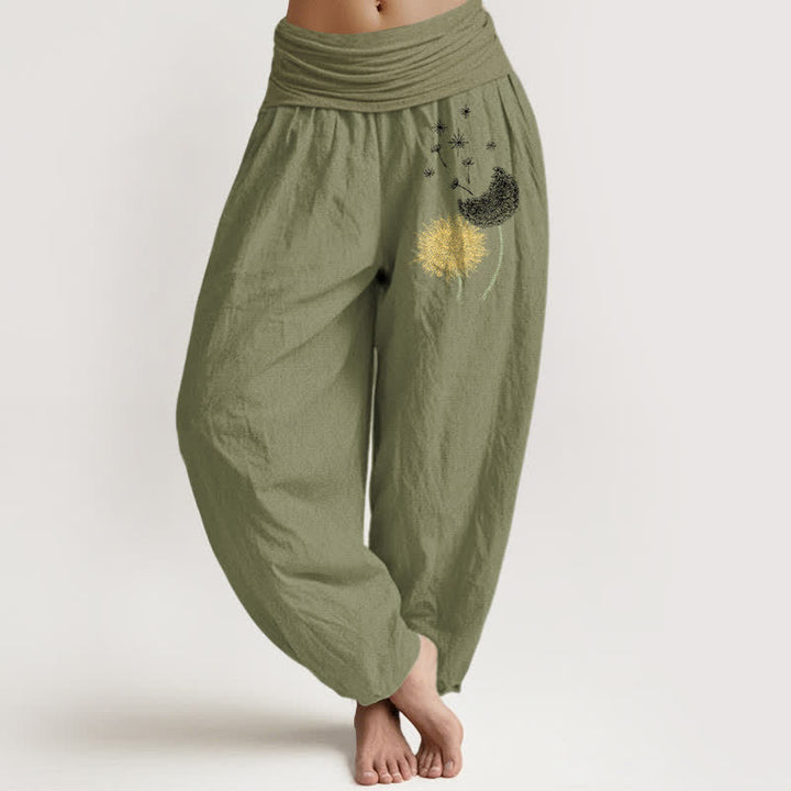 Buddha Stones Pure Cotton Dandelion Bloom Pattern Women's Elastic Waist Harem Pants - OliveDrab - US16，UK/AU20，EU48 (3XL) - image 14