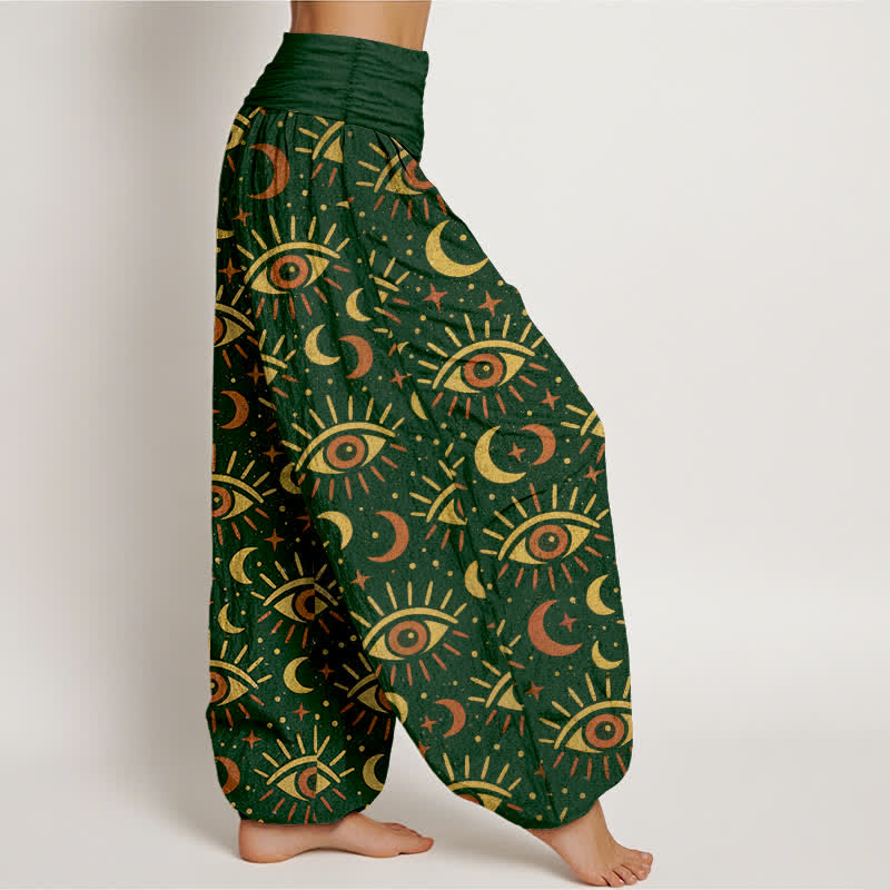 Buddha Stones Cotton Mystic Eye Moon Pattern Women's Elastic Waist Harem Pants - image 1