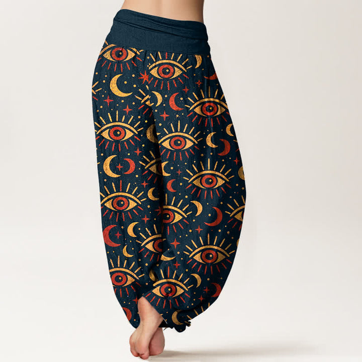 Buddha Stones Cotton Mystic Eye Moon Pattern Women's Elastic Waist Harem Pants - image 7