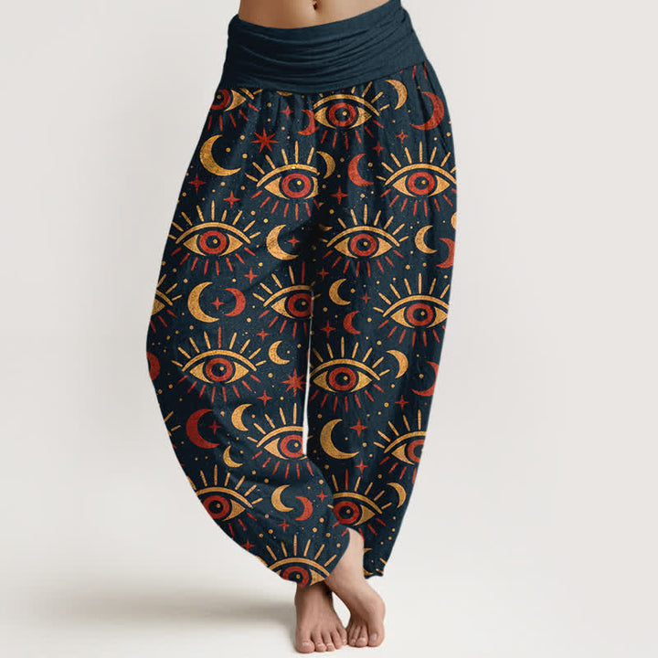 Buddha Stones Cotton Mystic Eye Moon Pattern Women's Elastic Waist Harem Pants - MidnightBlue - US16，UK/AU20，EU48 (3XL) - image 5